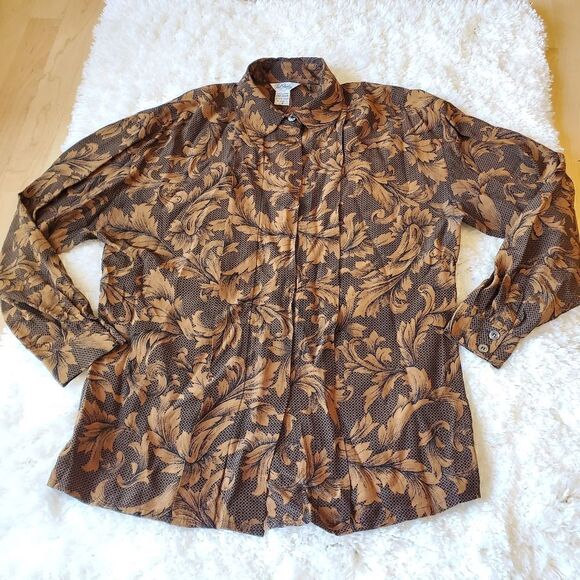 Vintage PAUL STANLEY Womens Brown 100% Silk Shirt Blouse Size 10 - Picture 10 of 10